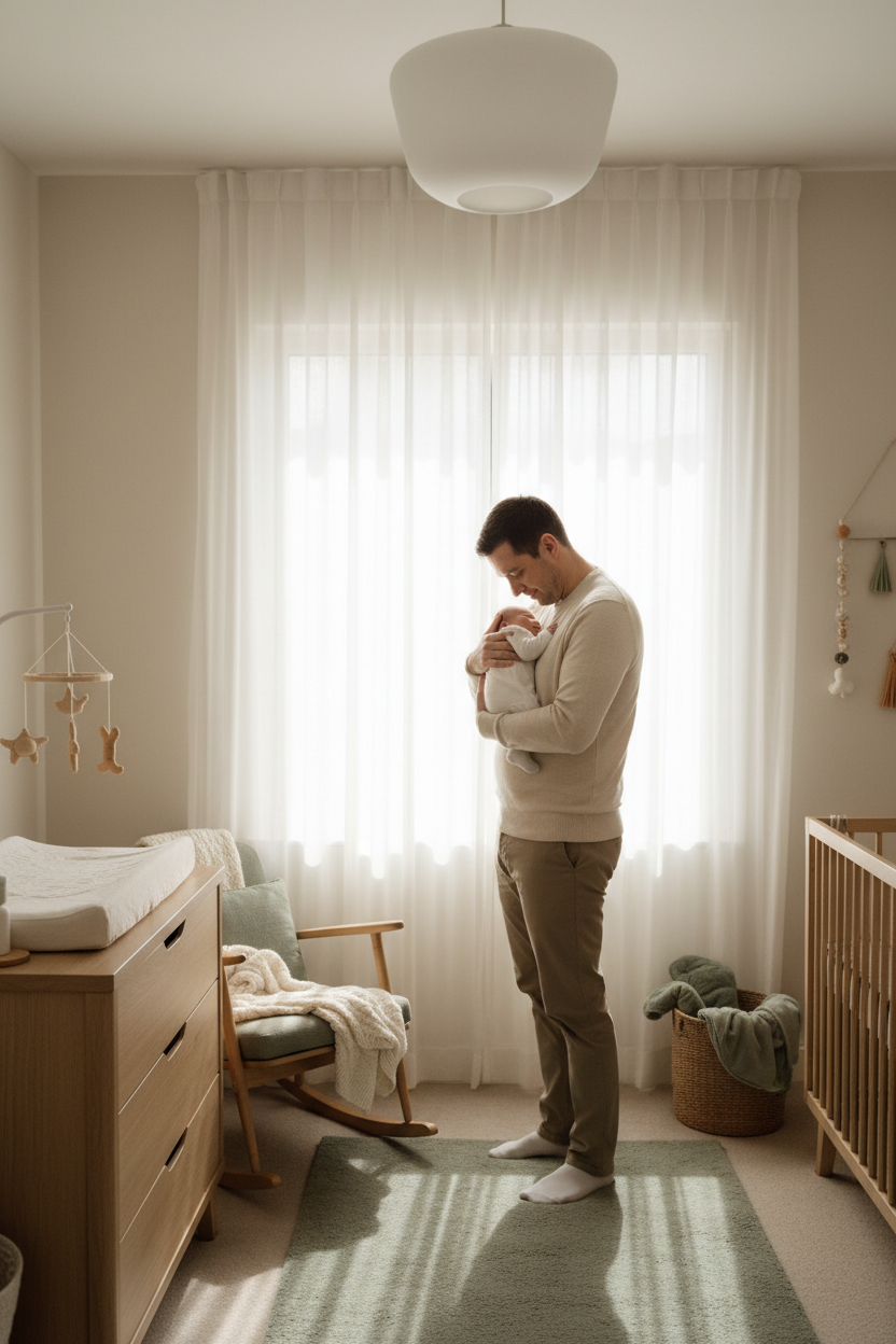 Dad in nursery lifestyle